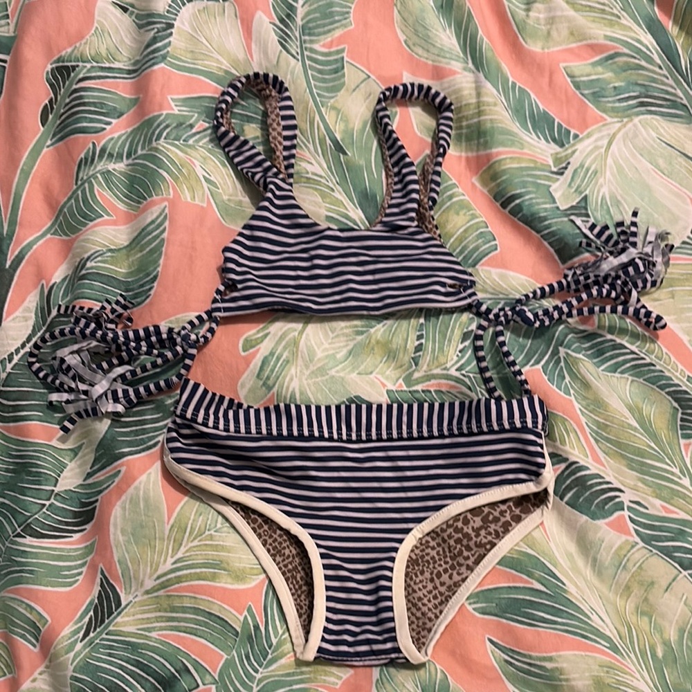 Navy blue Striped Bikini little girls Set